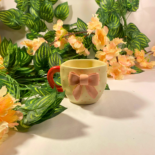 Handmade Ceramic Mug with Pink Bow – Elegant Pastel Drinkware
