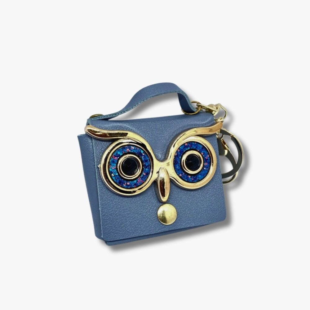 π Blue Owl Mini Coin Pouch with Golden Detailing