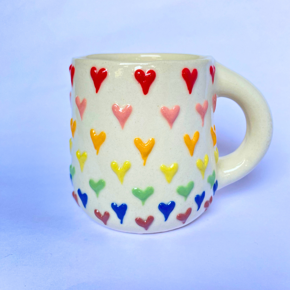 π Confetti Hearts Mug β Handcrafted Rainbow Love