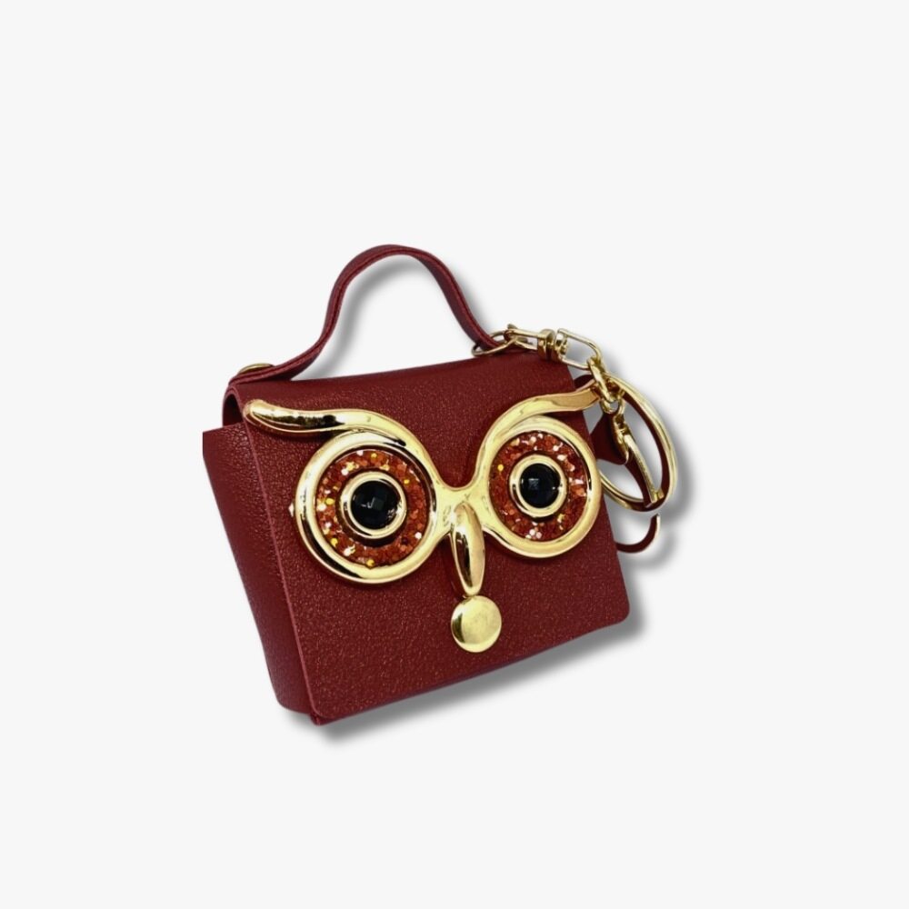 🦉 Maroon Owl Mini Coin Pouch with Gold Detailing