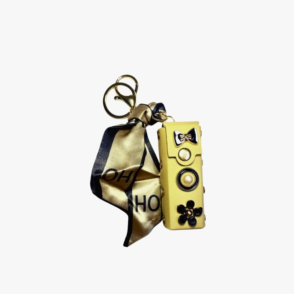 💛 Mustard Floral Keychain Pouch with Satin Scarf Accent