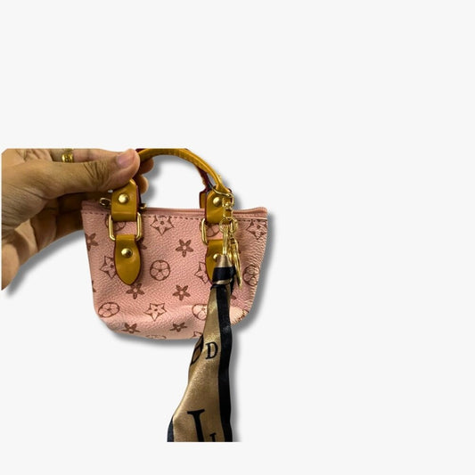 🌸 Blush Monogram Mini Coin Pouch with Gold Satin Scarf