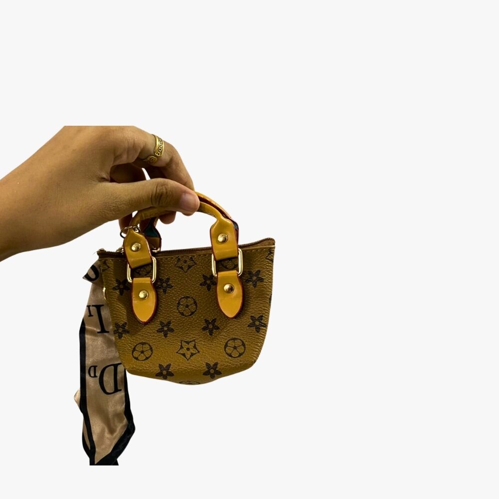 π€ Brown Monogram Mini Coin Pouch with Gold Satin Scarf