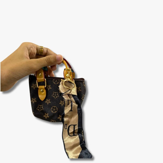 🖤 Black Monogram Mini Coin Pouch with Gold Satin Scarf