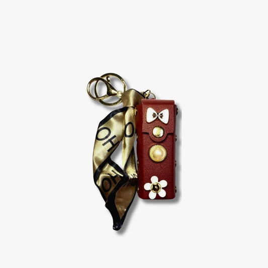 ❤️ Maroon Floral Keychain Pouch with Gold Satin Scarf