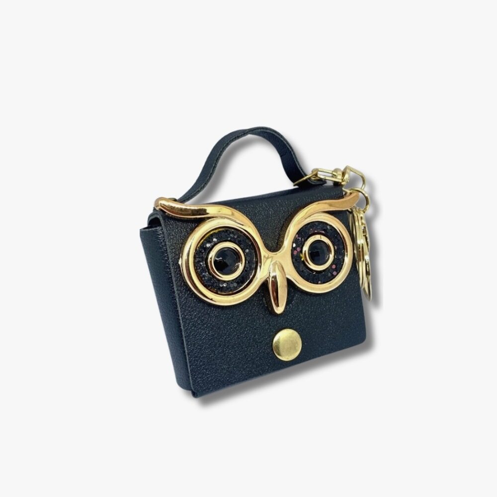 🖤 Black Owl Mini Coin Pouch with Golden Accent