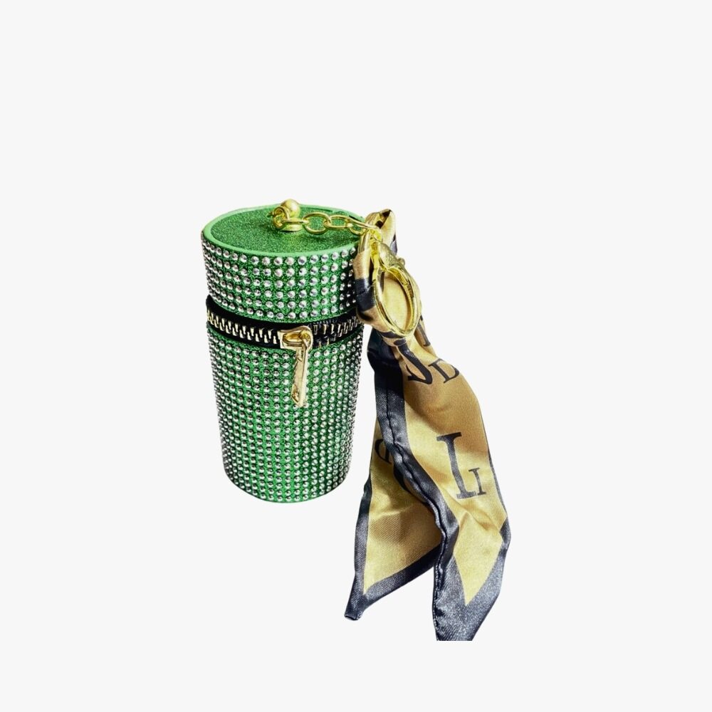 💚 Emerald Green Rhinestone Coin Pouch with Gold Satin Scarf