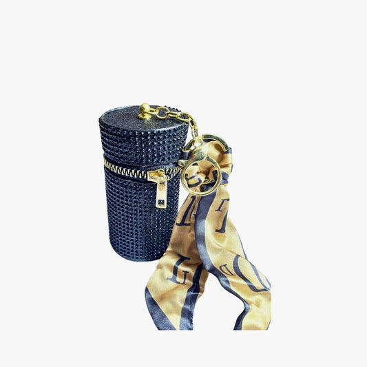 🖤 Jet Black Rhinestone Coin Pouch with Gold Satin Scarf