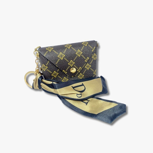 🖤 Black & Gold Pattern Mini Coin Pouch with Luxe Satin Scarf