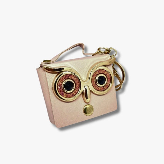 🩷 Blush Owl Mini Coin Pouch with Gold & Pink Detailing