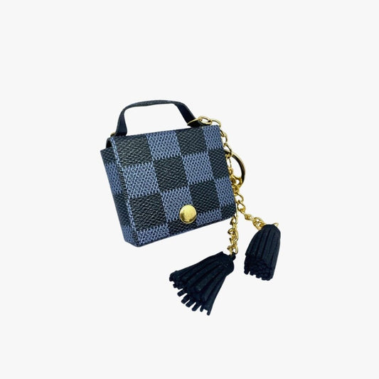 🖤 Grey Checkered Mini Coin Pouch with Black Tassels