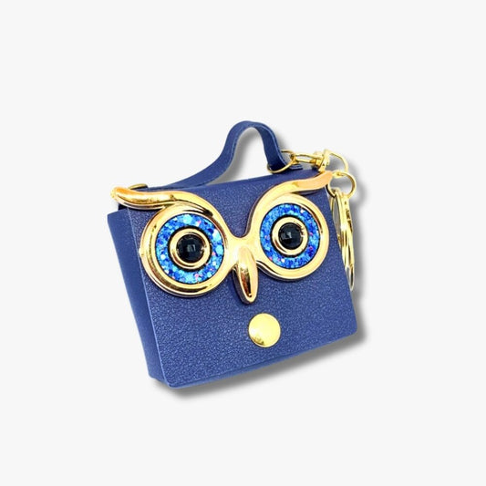 💙 Royal Blue Owl Mini Coin Pouch with Gold & Gemstone Detailing