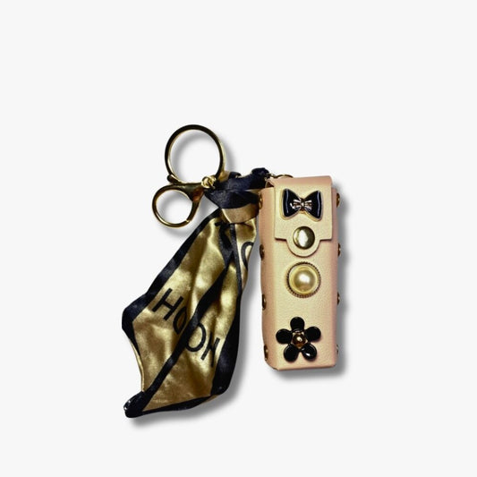 🌸 Blush Pink Floral Keychain Pouch with Gold Satin Scarf