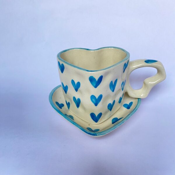 Handmade Heart-Patterned Mug and Saucer Set