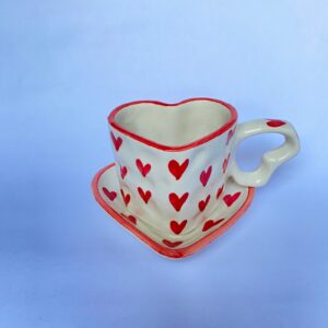 Heart-Shaped Ceramic Mug with Saucer