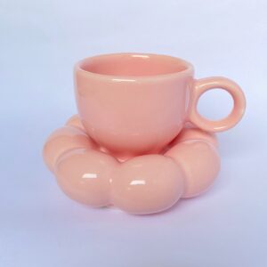 Pink Ceramic Cup with Unique Saucer