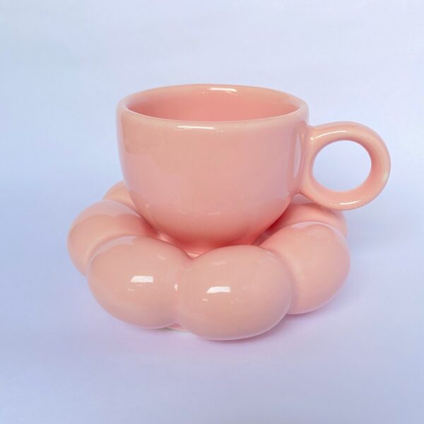 Pink Ceramic Cup with Unique Saucer