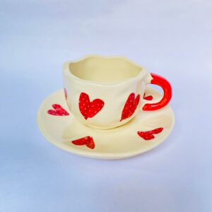 Handcrafted Heart Design Ceramic Cup and Saucer