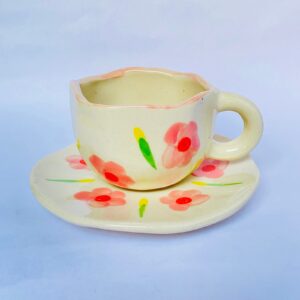Hand-Painted Floral Teacup and Saucer Set